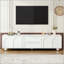 Meuble télé de style crème avec portes arquées et dispositif de rebond pour téléviseurs de 75 po ou moins