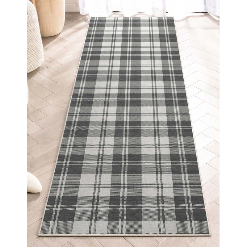 Tapis gris foncé à tissage plat Kehr, Tapis de couloir 2 pi 3 po x 7 pi 3 po