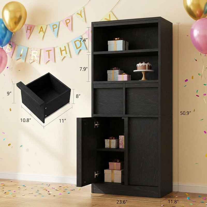 50.9" Tall Bathroom Storage Cabinet, Floor Cabinet with Doors & 2 Drawers, Organizer Cabinet Freestanding for Bathroom, Living Room, Kitchen & Pantry