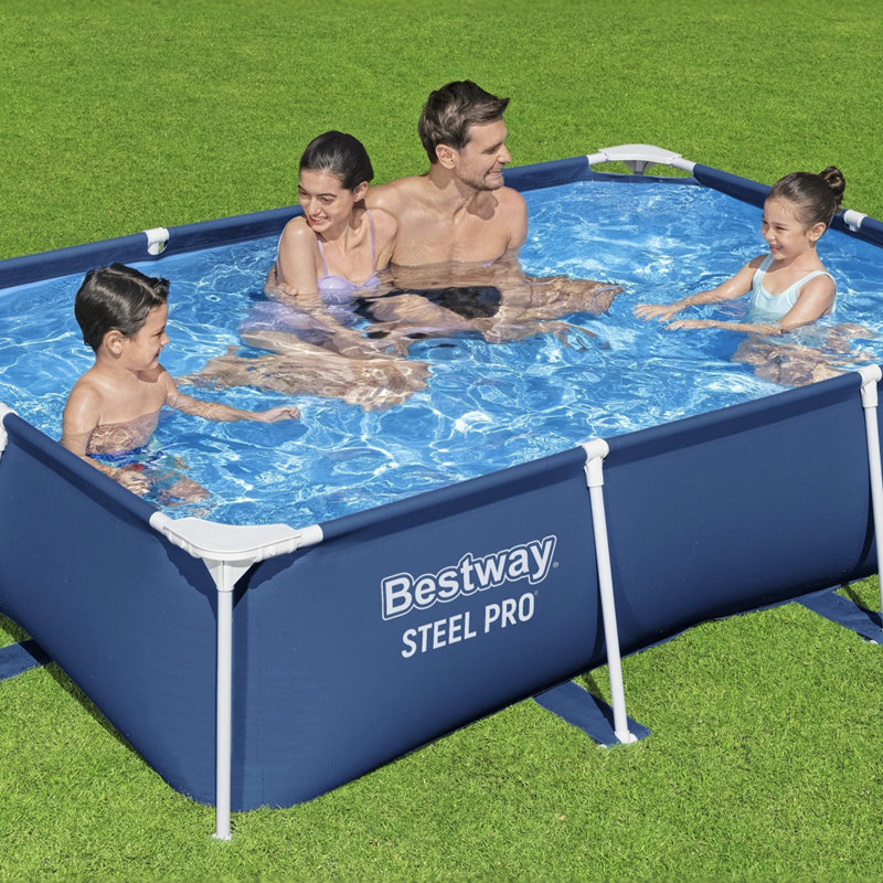 Blue Steel Frame Rectangular Above Ground Pool with Pump