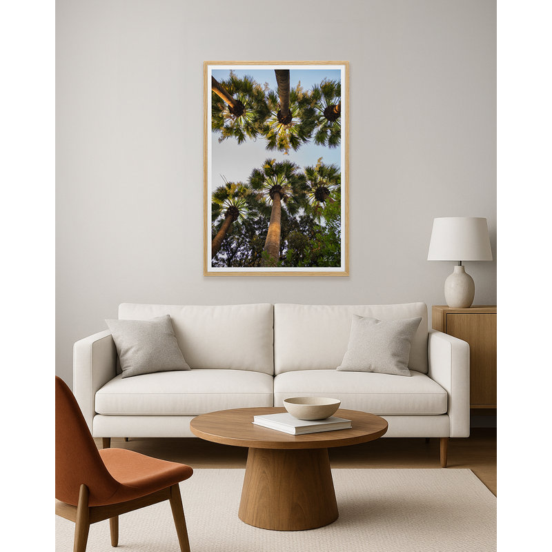 Athènes Palm II, H 30 po x l 20 po x P 1,5 po, Toile encadrée artisanale, Chêne
