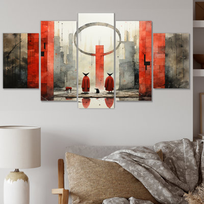 «Coral Black Mexico Art The Offrant IV», reproduction d'art mural mexicain - 5 panneaux