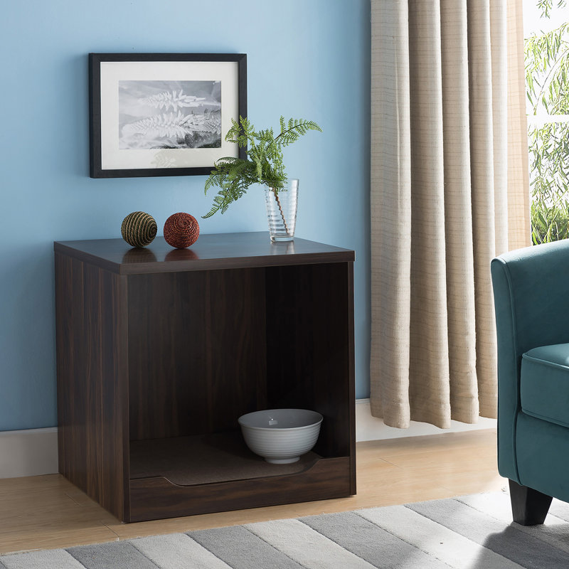 Table de bout Modern Pet avec passe-partout amovible en noyer foncé