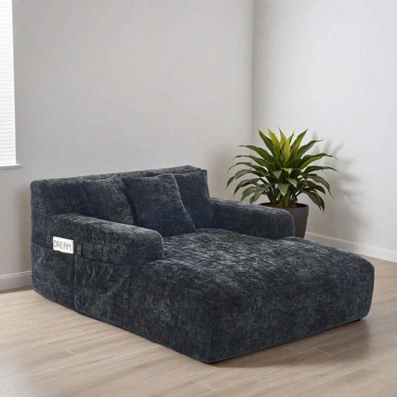 48.44" Upholstered Comfy Chaise Lounge Deep Seat Sleeper Sofa Bed for Living Room, Black
