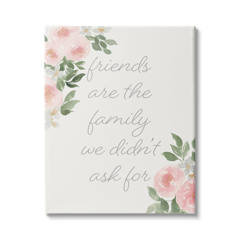 «Friends Are Family», phrase de motivation - rose, H 20 po x l 16 po, Plaque de bois