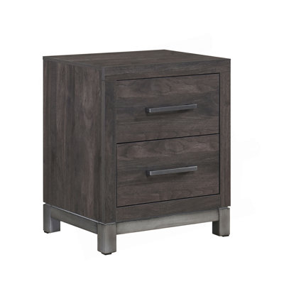 Modern Sleek Design Bedroom Furniture 1Pc Beautiful Nightstand With 2 Drawers Brownish Gray And Antique Silver Finish