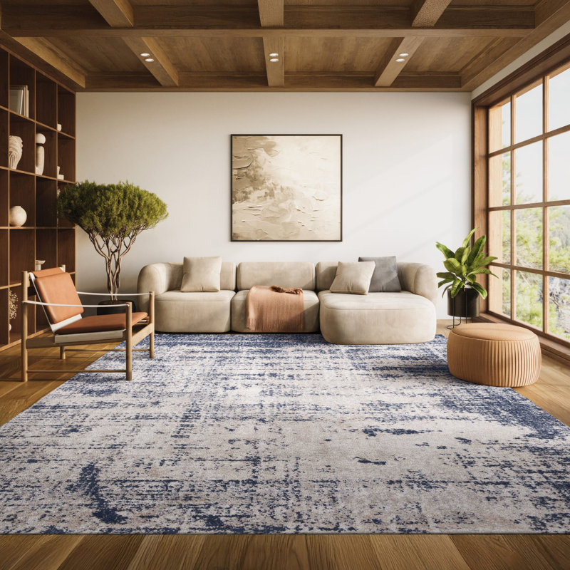 Tapis bleu marine / doré Gerberoy, Rectangle 8 pi x 10 pi