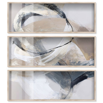 Ensemble d'art abstrait grand format « Gold Accent III Imprimé Shadowbox » par Art Remedy, cadre blond, 48 x 16
