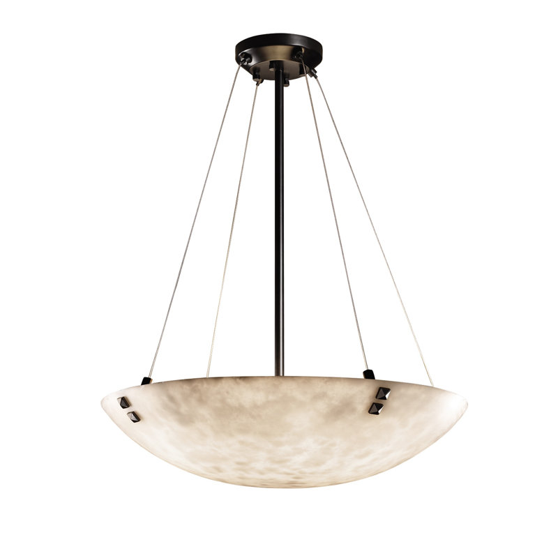 Luminaire suspendu 6 lumières clouds, Rectangulaires avec pointes appariés, Bronze foncé, Bol rond