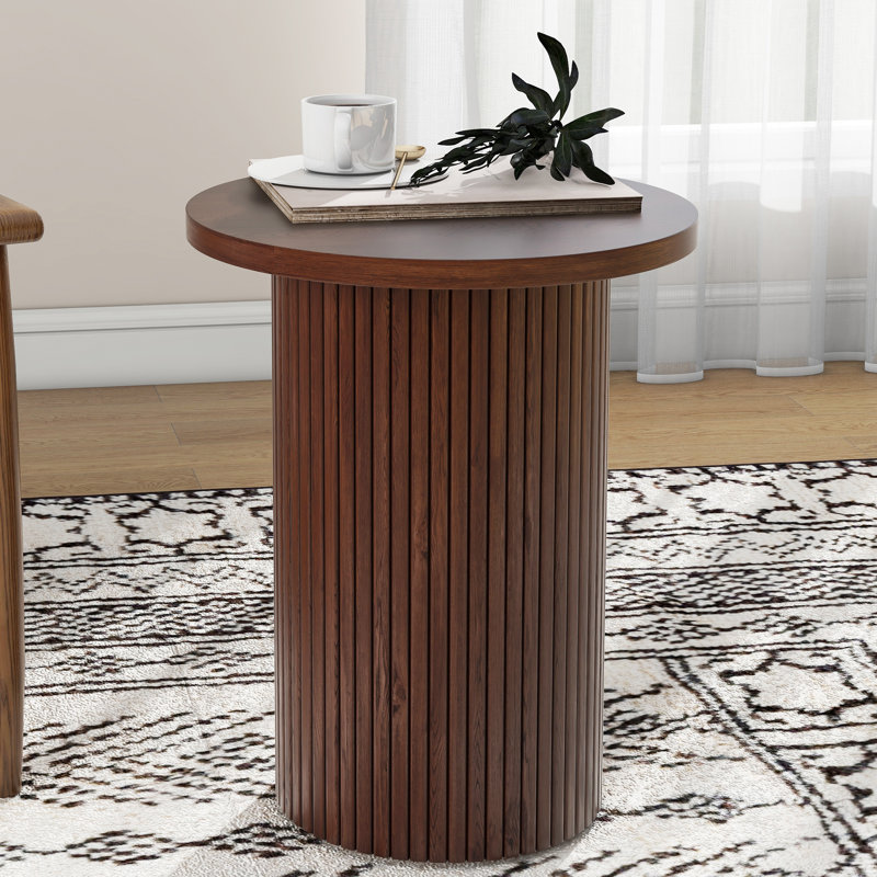 Pedestal Wood Round End Table, Brown