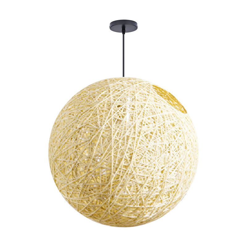 Luminaire suspendu sphère 1 lumière blanc, H 19,68 po x l 19,68 po x P 19,68 po, Chanvre