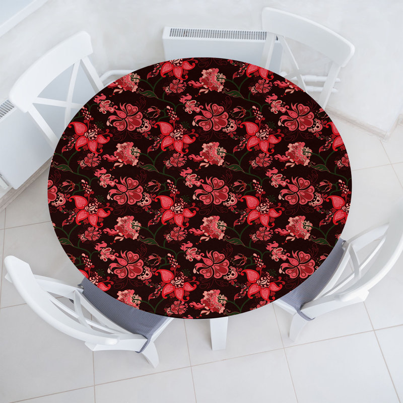 Ebern Designs Romantic Fitted Round Tablecloth Diameter Multicolor