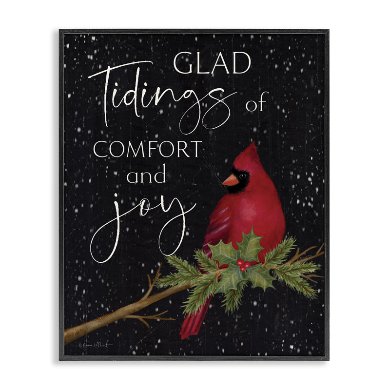 Comfort & Joy, cardinal, estampe numérique encadrée par Annie Lapoint, Giclée encadrée noir minuit, H 14 po x l 11 po