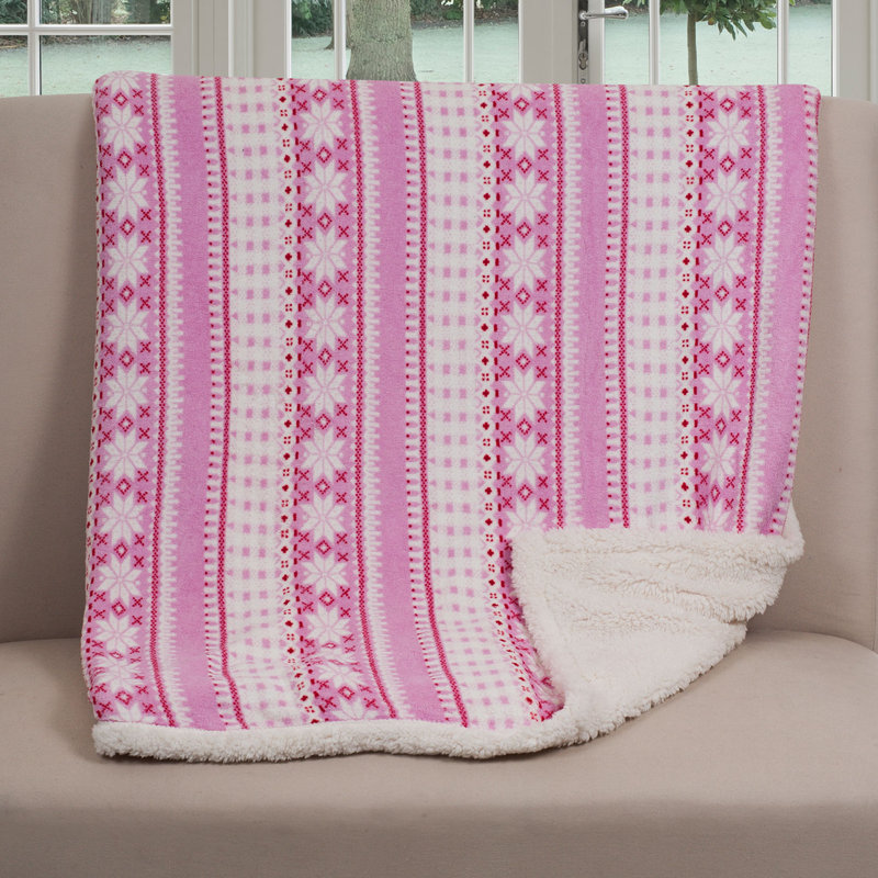 Reversible Fleece Blanket - 50x60-Inch Machine-Washable Sherpa Throw with Pink Snowflakes - Cozy Blanket for Couch, Chair, or Bed by Lavish Home