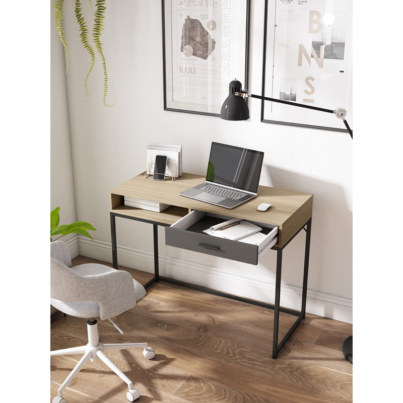 Metal Base Writing Desk, Walnut;Graphite