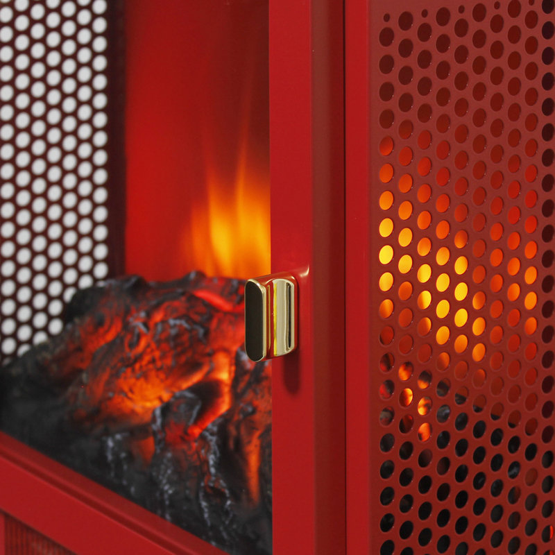 Foyer électrique autoportant de 18 pouces en rouge classique, flamme 3D visuelle, double protection, puissance thermique de 1400 W / 700 W, 5000 pi, 50000 heures de DEL, panoramique à trois côtés, base amovible, boutons simples
