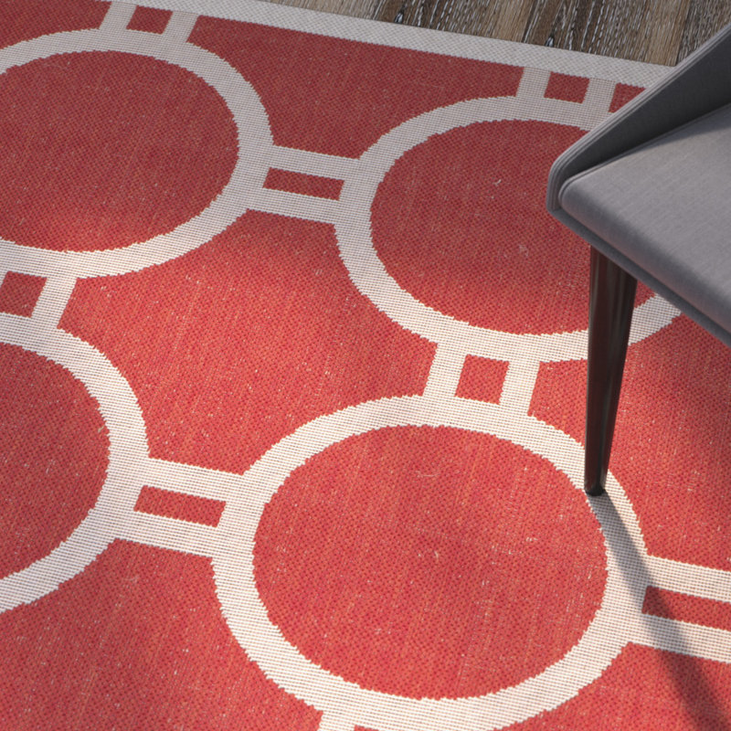 Arneshia Geometric Red/Bone Area Rug, Square 7'1"