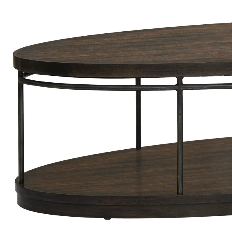 Oval Dark Wood and Metal Cocktail Table with Storage
