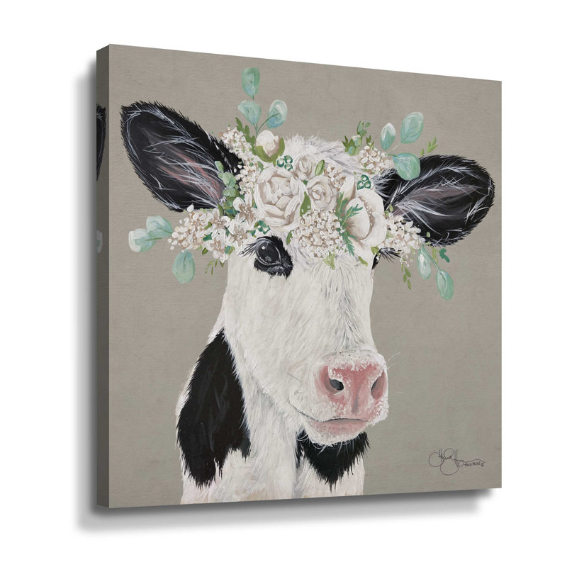 Patience the Cow - peinture sur toile, H 10 po x l 10 po x P 2 po, Toile tendue