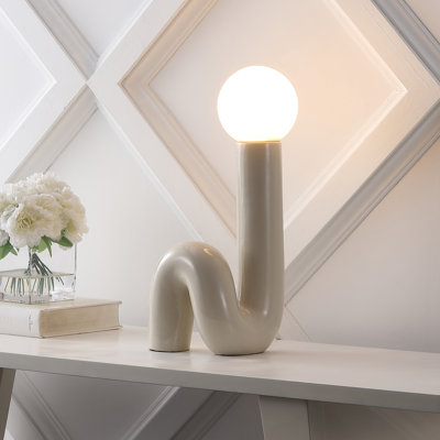 Katya 18" Scandinavian Minimalist Ceramic Spiral Tube LED Table Lamp
