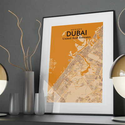 Dubai City Map in Vintage 1 Piece Wall Art