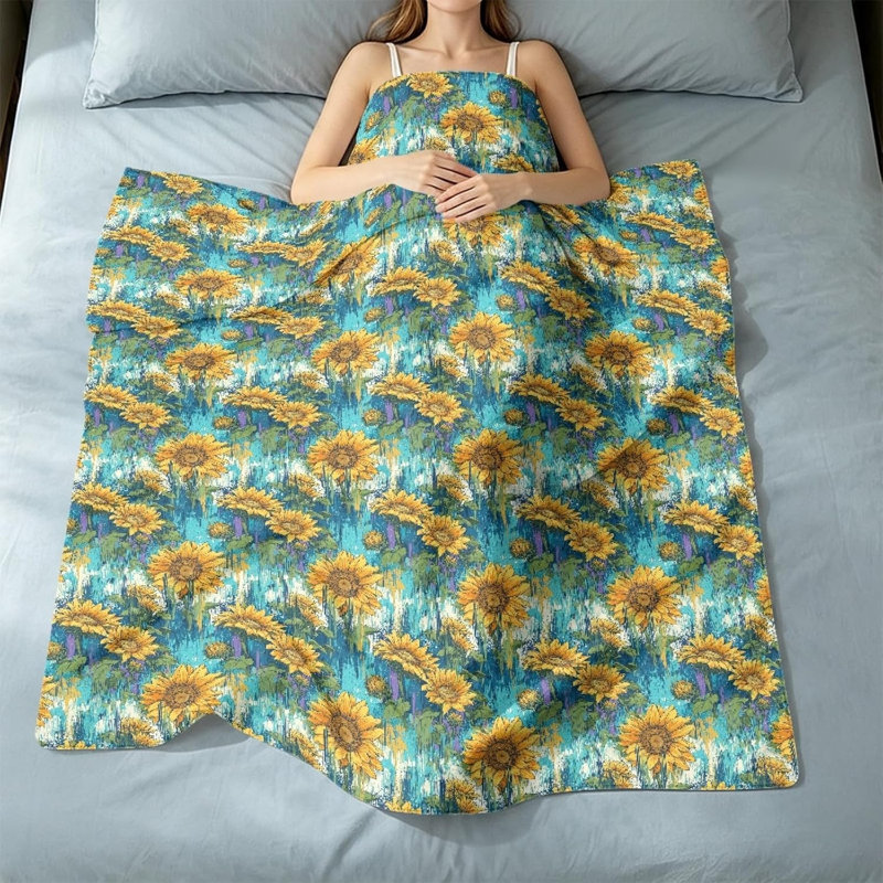 Plaid décoratif en flanelle à motif tournesol, couleur sarcelle, 152 x 203 cm, 60 po x 80 po