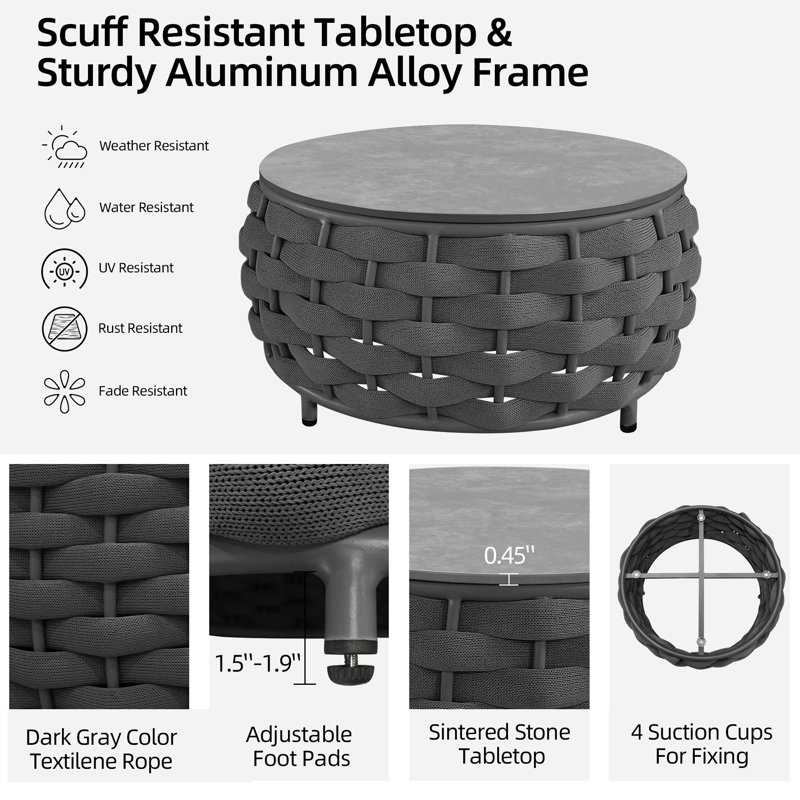 Fahiye 4 - Person 3 Piece Aluminum Sofa Seating Group with Cushions, Dark Gray