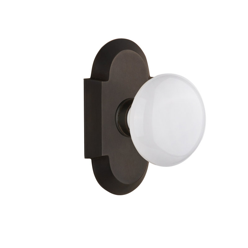 Cottage Plate with White Porcelain Door Knob, Oil-Rubbed Bronze, 2-3/4”
