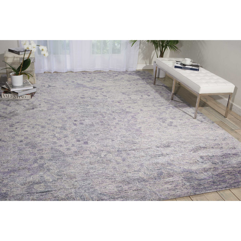 Tapis bleu turquoise / mauve / vert sarcelle / blanc touffeté à la main Nyssa, Rectangle 8 pi 6 po x 11 pi 4 po