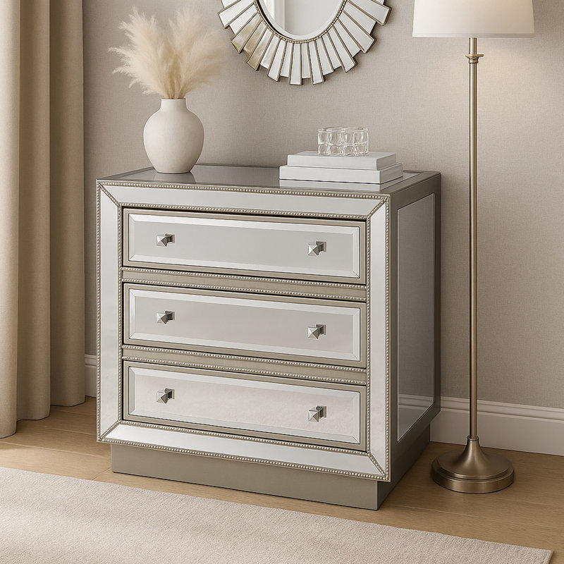 Fonzo Wood 3-Drawer Mirrored Accent Chest