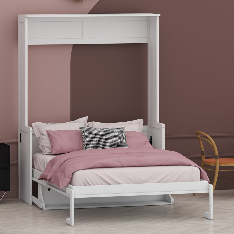 Lit escamotable peu encombrant avec bureau intégré, éclairage DEL et station de charge USB, White