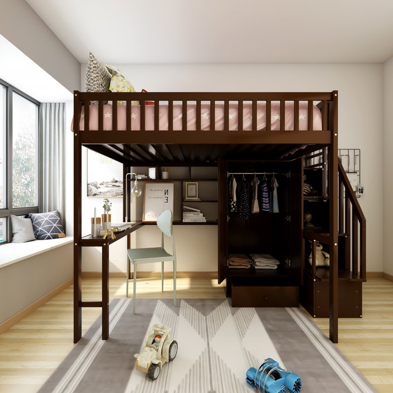 Elevare Bunk Bed With Roof And Window, Pinewood And MDF, Full, Espresso