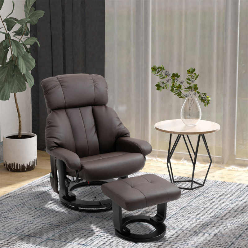 Massage Recliner Chair With Ottoman, 360° Swivel Recliner And Footstool, PU Leather Reclining Chair With Side Pocket And Remote Control