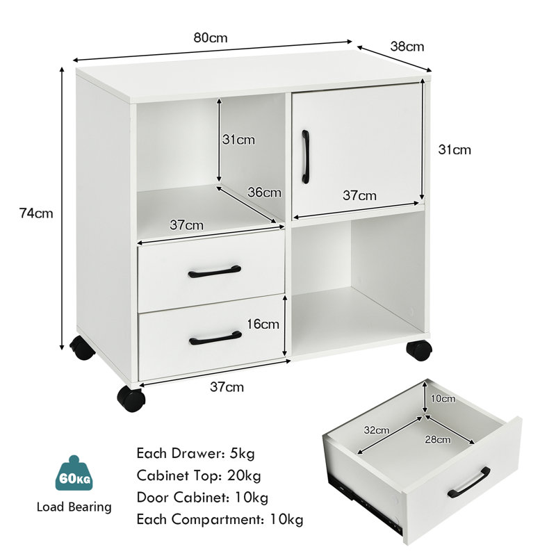 Melaina 80 cm W 2 -Drawer Filing Cabinet, White