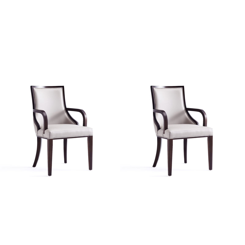Fauteuil de salle à manger rembourré en cuir de hêtre Grand Grey, Gris clair