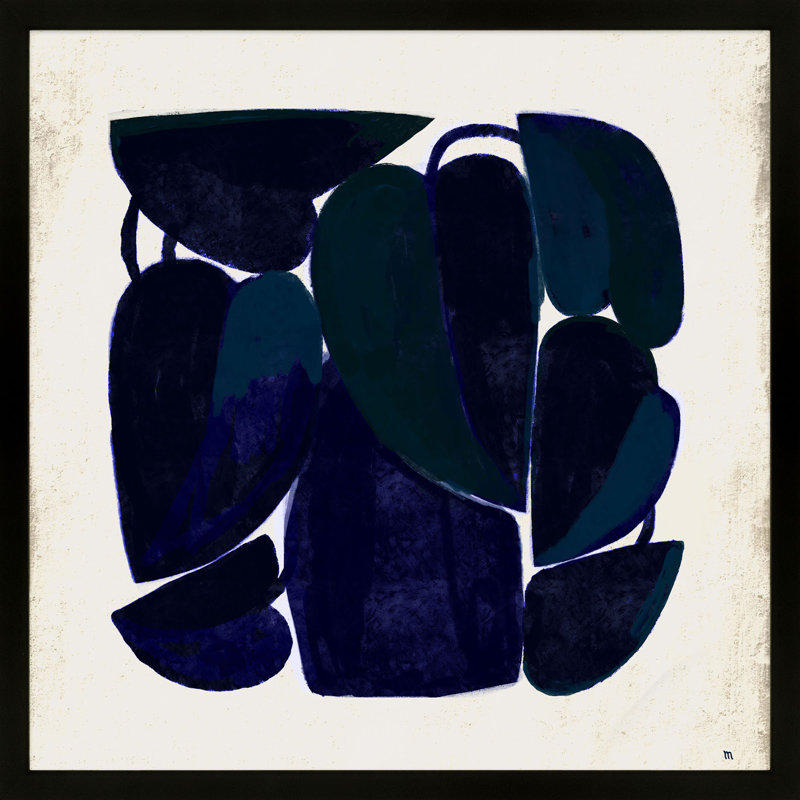 Blue Floral Print by StudioM, Black Framed, 16" H x 16" W x 1.25" D