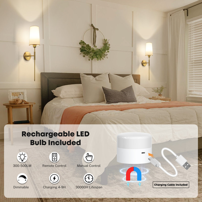 Wall Sconces Set Of 2, 13000Mah Battery Powered Rechargeable Wall Sconces With Remote, Dimmable Wireless Wall Lights 3 Color Temperature Wall Lamps For Bedroom Living Room Night Light
