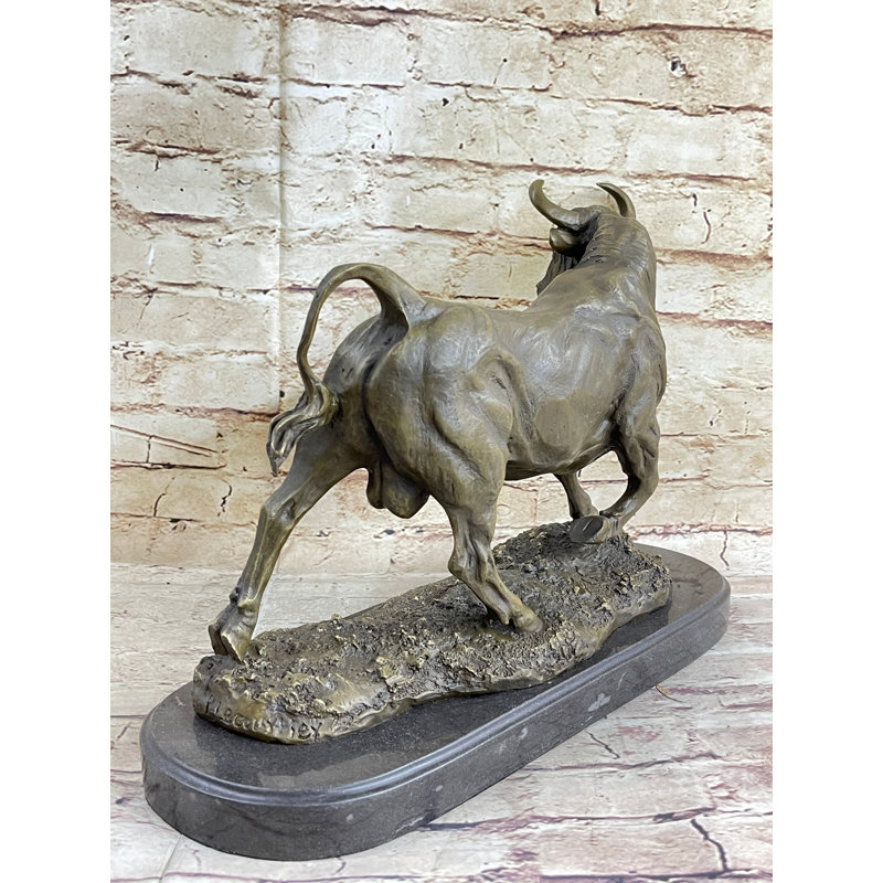 Thekla Solid Bronze Sculpture Of A Bull Marble Base Abstract Art Deco Figurine Figure