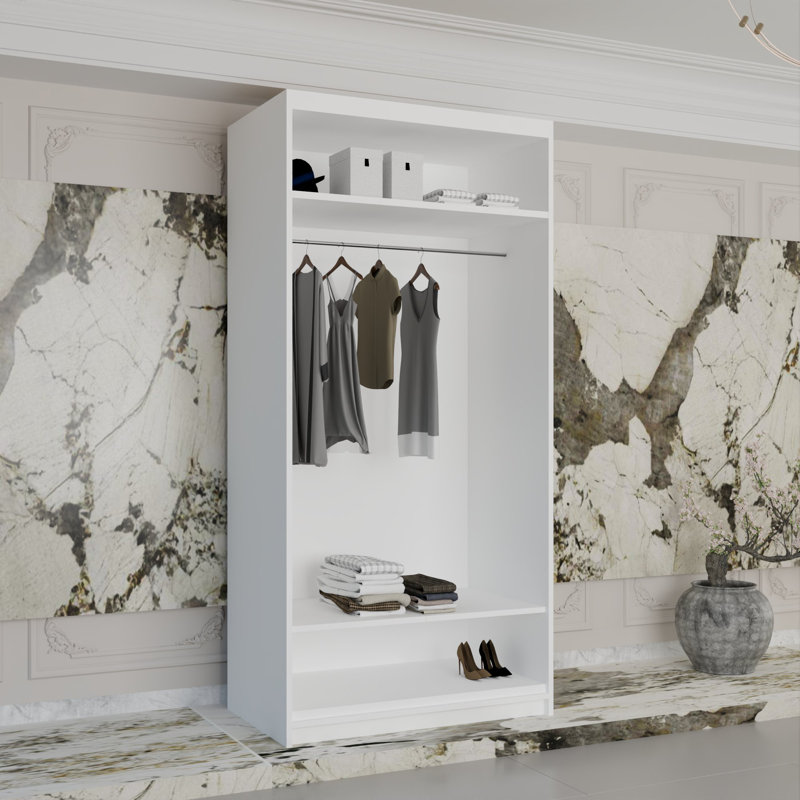 Branca Sliding Mirror Door Wardrobe with Shelves & Hanging Rails – Space-Saving Bedroom Storage – Multiple Sizes, White