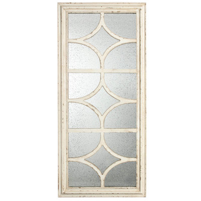 28"X59" Rectangular Mirror, Antique Distressed White Frame, Vertical Or Horizontal Mount, Panel Mirror With Decorative Window-Like Feature, Vertical/Horizontal Hang,