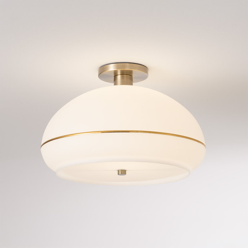 Plafonnier Morelli - Laiton vieilli, demi-dôme en lucite blanc, à intensité variable, ampoule incluse, Flush Mount
