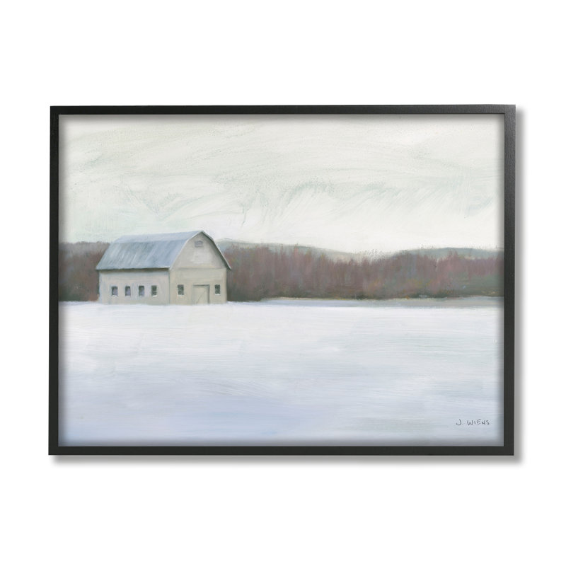 Winter Barn, H 16 po x l 20 po, Giclée encadrée noir minuit