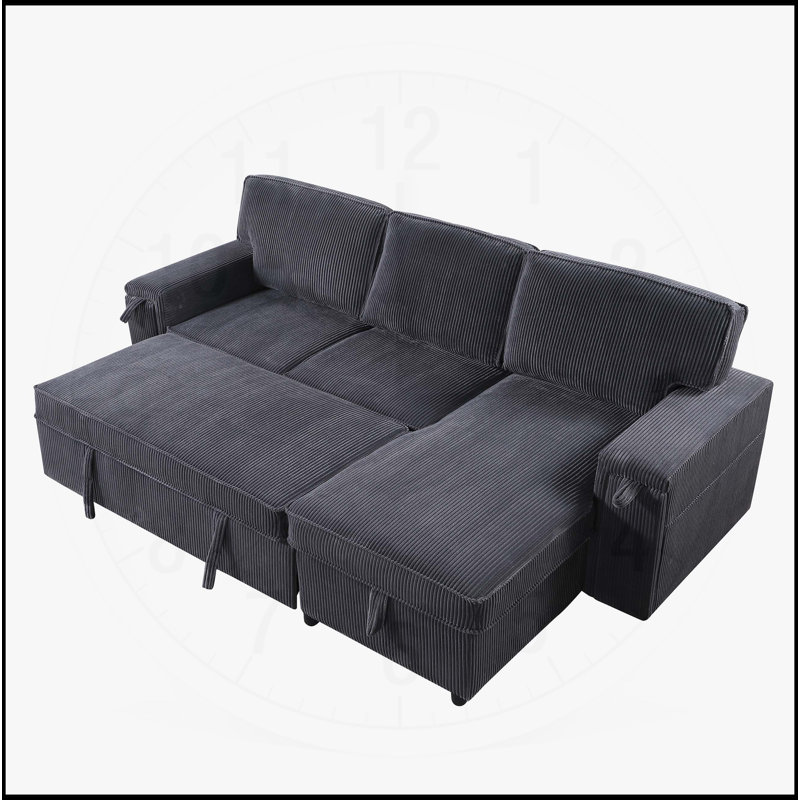 Comfortable Upholstery Sleeper Sectional Sofa with Storage Functionality, Gray