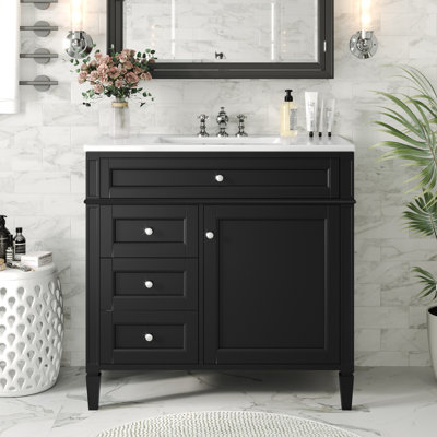 Meuble-lavabo de 36 po avec lavabo supérieur, meuble-lavabo moderne avec 2 tiroirs et tiroir escamotable, meuble-lavabo simple