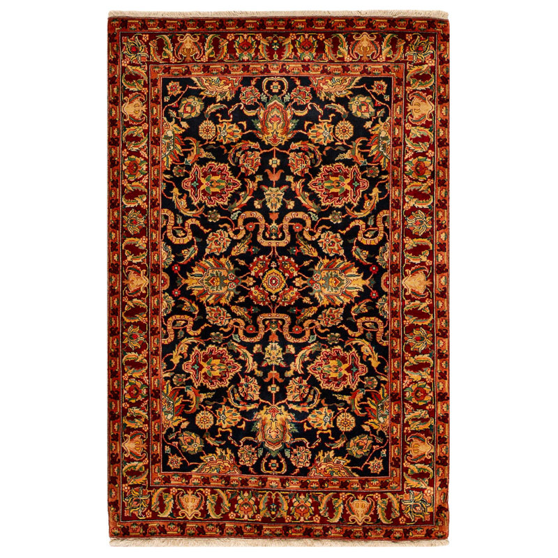 Tapis rouge et noir noué à la main de haute qualité