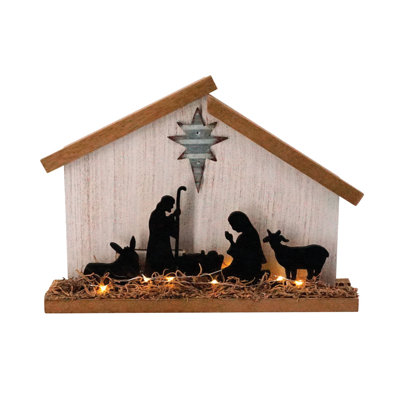 Crèche de Noël en bois avec lumière DEL