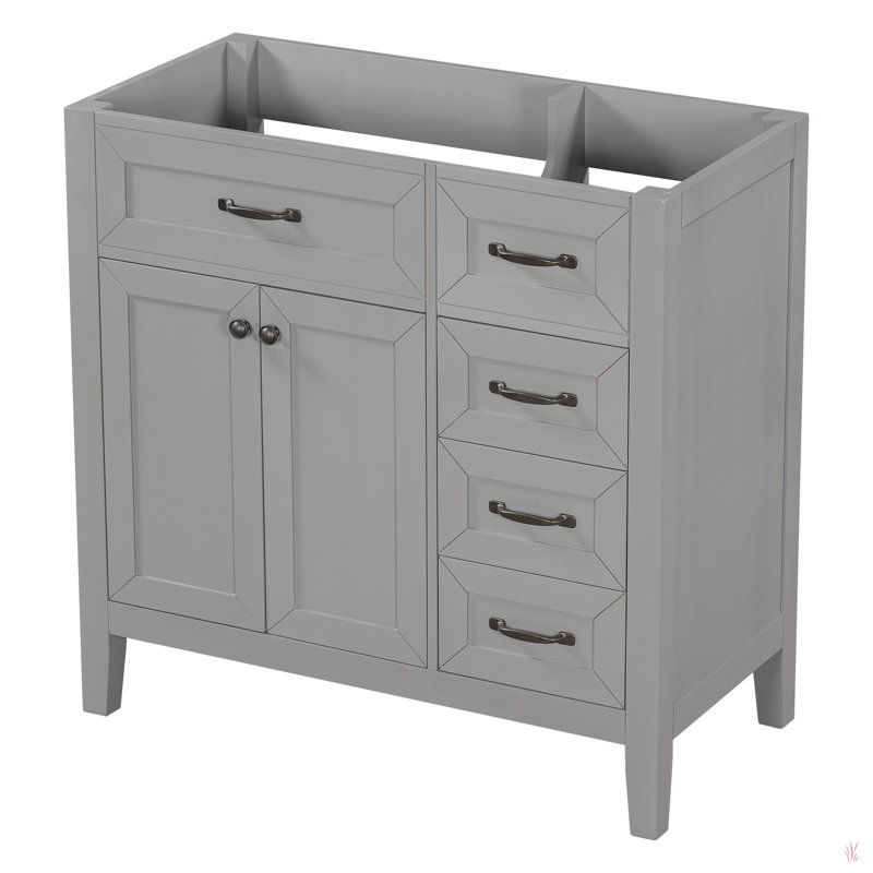 Meuble-lavabo 36 po sans lavabo, base d'armoire seulement, armoire de salle de bain avec tiroirs, structure solide et panneau en bois aggloméré