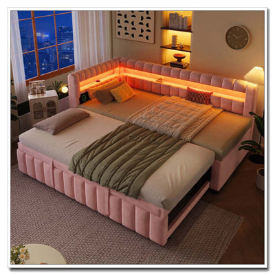 Lit de jour simple TG avec très grand lit avec lumières DEL, USB et lit gigogne escamotable