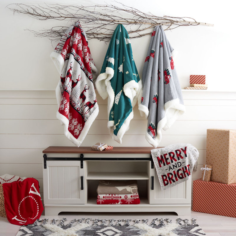 Red Cotton Sherpa Christmas Throw Blanket