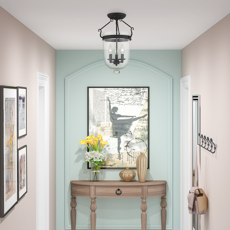 Husman Glass Semi Flush Mount, 17" H x 12" W x 12" D, Black